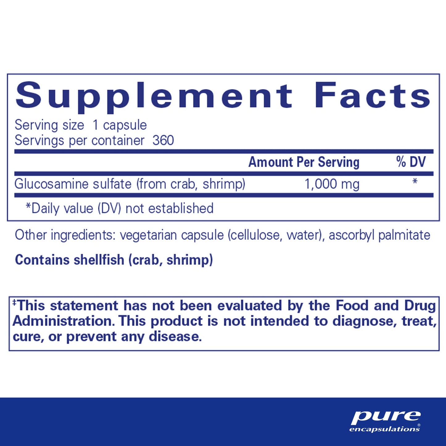 Glucosamine Sulfate 1,000 mg.